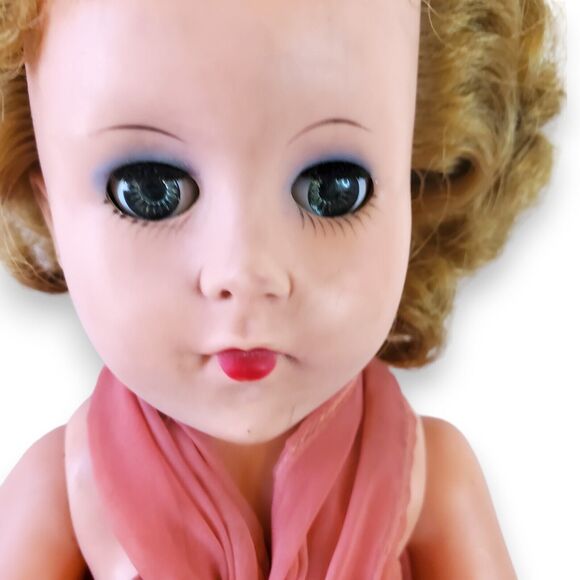 Vintage 18" Doll Hard Plastic Sleep Eyes Blonde Curls 1950s-60s Glamour Dress - Picture 12 of 16